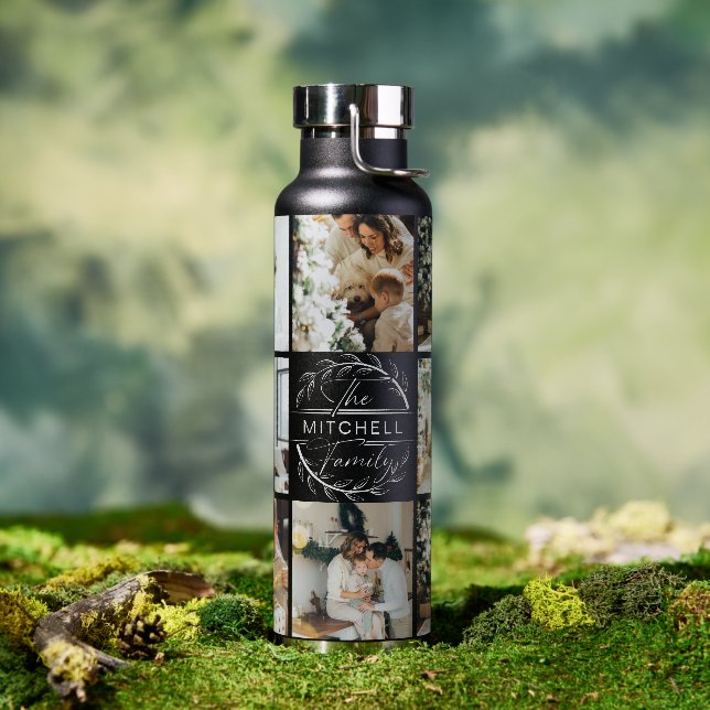 Modern Personalised Monogram & Photo Collage Water Bottle (Outdoor)