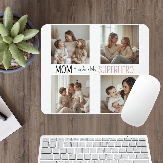 Modern Personalised Mum Superhero Photo Collage  Mouse Pad (Creator Uploaded)