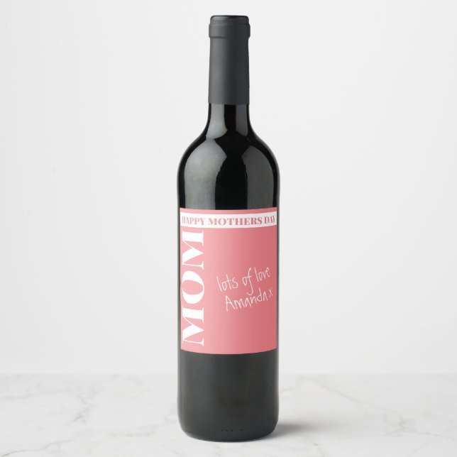 Modern personalised Mum Wine Label (Front)