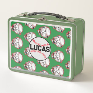 Modern Personalised Name Baseball Player green Metal Lunch Box