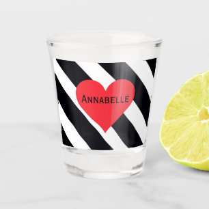 Modern Personalised Name Black White Striped Cute Shot Glass