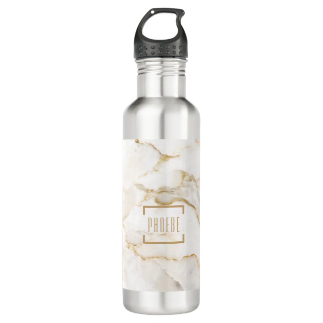 Modern Personalised Name Gold Effect Marble 710 Ml Water Bottle (Front)