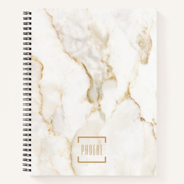 Modern Personalised Name Gold Effect Marble Recipe Notebook (Front)