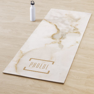 Modern Personalised Name Gold Effect Marble Yoga Mat