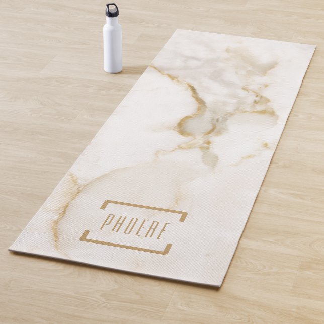 Modern Personalised Name Gold Effect Marble Yoga Mat (In Situ)