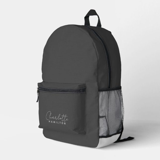 Modern Personalised Name Grey Tones Printed Backpack (Back Corner Right)