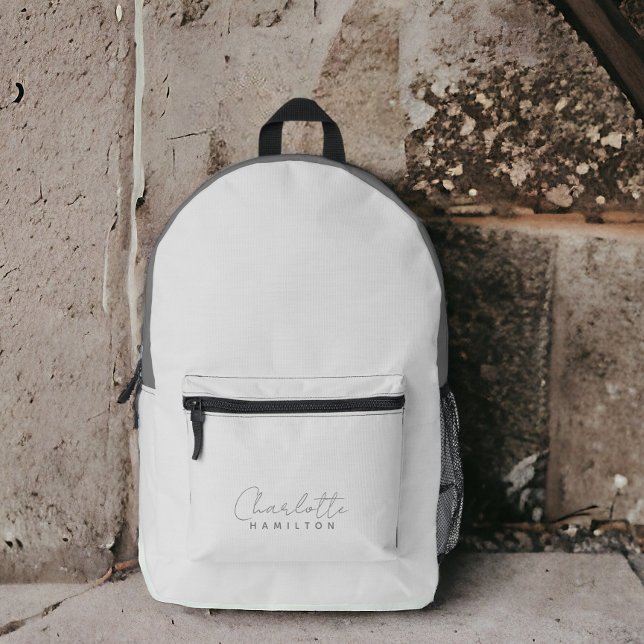 Modern Personalised Name Grey Tones Printed Backpack (Modern Personalized Name Grey Tones Printed Backpack from Ricaso. Available in other colors in store)