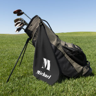 Modern Personalised Name Initial Solid Colour Blac Golf Towel