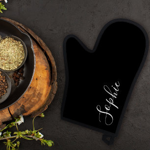 Modern Personalised Name Monogram Black Oven Mitt