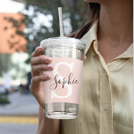 Modern Personalised Name Monogram Pastel Pink Acrylic Tumbler<br><div class="desc">Modern Personalised Name Monogram Pastel Pink</div>