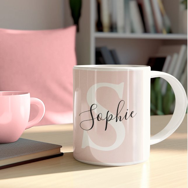 Modern Personalised Name Monogram Pastel Pink Coffee Mug (Creator Uploaded)