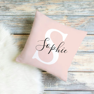 Modern Personalised Name Monogram Pastel Pink Cushion