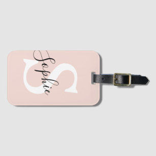 Modern Personalised Name Monogram Pastel Pink Luggage Tag