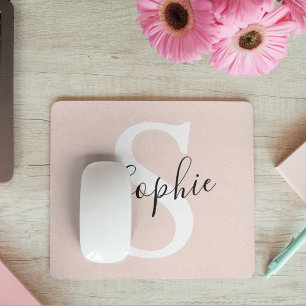 Modern Personalised Name Monogram Pastel Pink Mouse Pad