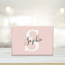 Modern Personalised Name Monogram Pastel Pink Photo Block