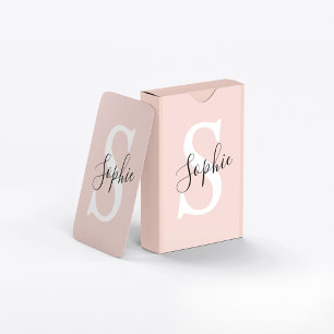 Modern Personalised Name Monogram Pastel Pink Playing Cards