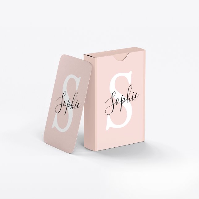 Modern Personalised Name Monogram Pastel Pink Playing Cards (Creator Uploaded)