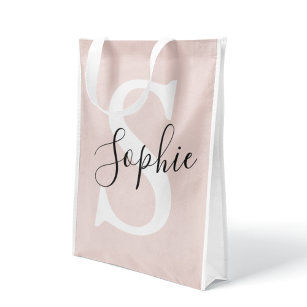 Modern Personalised Name Monogram Pastel Pink Reusable Grocery Bag