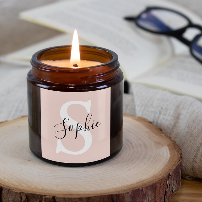 Modern Personalised Name Monogram Pastel Pink Square Sticker (Creator Uploaded)