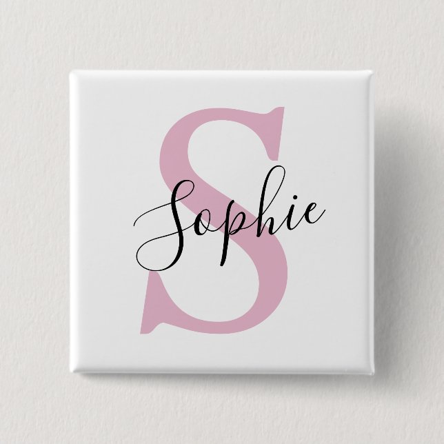 Modern Personalised Name Monogram Pink 15 Cm Square Badge (Front)