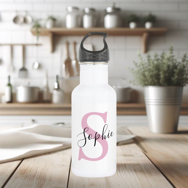 Modern Personalised Name Monogram Pink 532 Ml Water Bottle (Creator Uploaded)