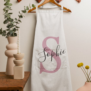 Modern Personalised Name Monogram Pink Apron