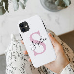 Modern Personalised Name Monogram Pink iPhone 11 Case<br><div class="desc">Modern Personalised Name Monogram Pink</div>