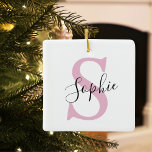 Modern Personalised Name Monogram Pink  Ceramic Ornament<br><div class="desc">Modern Personalised Name Monogram Pink</div>