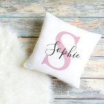 Modern Personalised Name Monogram Pink Cushion<br><div class="desc">Modern Personalised Name Monogram Pink</div>