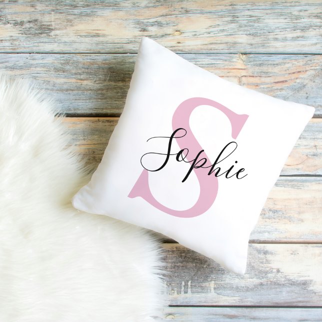 Modern Personalised Name Monogram Pink Cushion (Creator Uploaded)