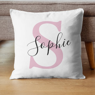Modern Personalised Name Monogram Pink Cushion