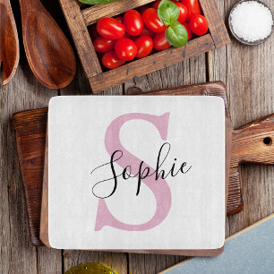 Modern Personalised Name Monogram Pink Cutting Board