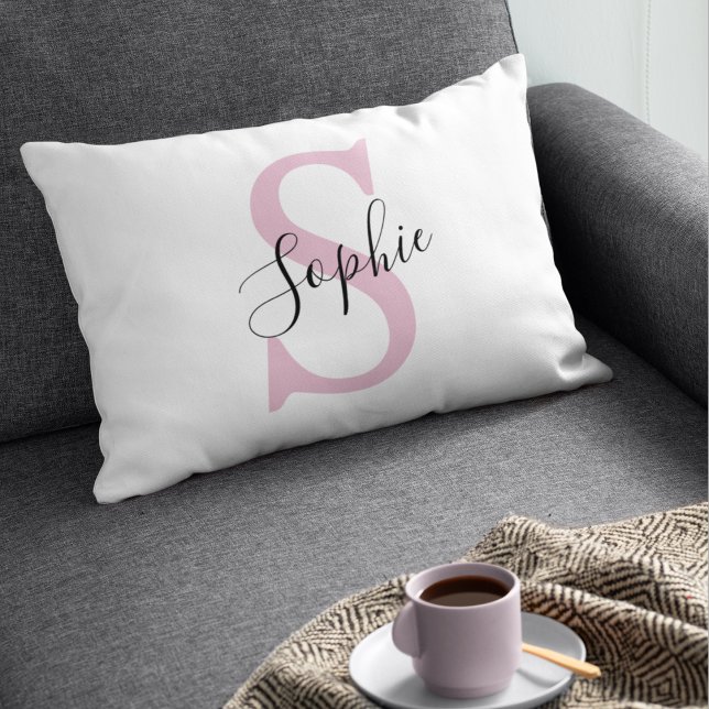 Modern Personalised Name Monogram Pink Decorative Cushion (Creator Uploaded)