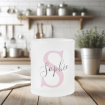 Modern Personalised Name Monogram Pink Frosted Glass Coffee Mug<br><div class="desc">Modern Personalised Name Monogram Pink</div>