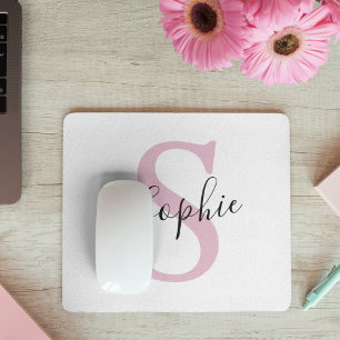 Modern Personalised Name Monogram Pink Mouse Pad