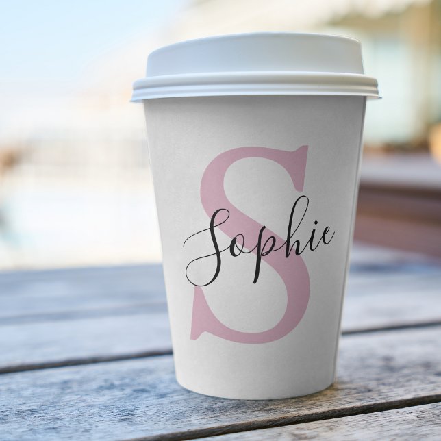 Modern Personalised Name Monogram Pink Paper Cups (Creator Uploaded)