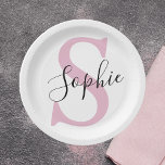 Modern Personalised Name Monogram Pink Paper Plate<br><div class="desc">Modern Personalised Name Monogram Pink</div>