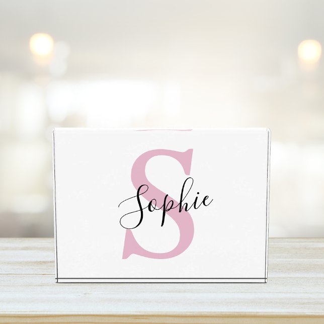Modern Personalised Name Monogram Pink Photo Block (Creator Uploaded)