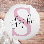 Modern Personalised Name Monogram Pink Round Cushion<br><div class="desc">Modern Personalised Name Monogram Pink</div>