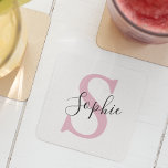 Modern Personalised Name Monogram Pink Square Paper Coaster<br><div class="desc">Modern Personalised Name Monogram Pink</div>