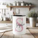 Modern Personalised Name Monogram Pink Two-Tone Coffee Mug<br><div class="desc">Modern Personalised Name Monogram Pink</div>