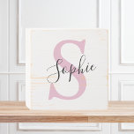 Modern Personalised Name Monogram Pink Wooden Box Sign<br><div class="desc">Modern Personalised Name Monogram Pink</div>