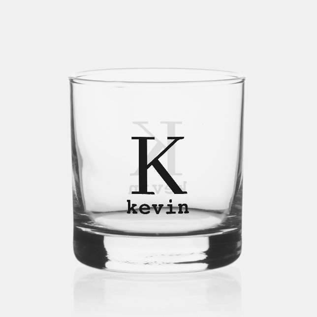 Modern personalised name monogram whiskey glass (Front)