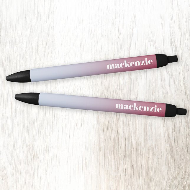 Modern Personalised Name Pink Blue Gradient Black Ink Pen (Modern pink blue gradient personalized name typography pen)