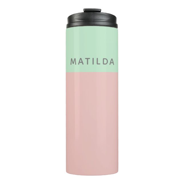 Modern Personalised Name Pink Mint Colour Block  Thermal Tumbler (Front)