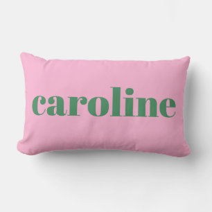 Modern Personalised Name Preppy Cute Pink Green Lumbar Cushion