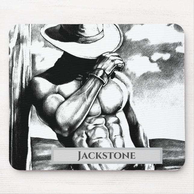 Modern Personalised Name Western Cowboy Cool Art Mouse Pad (Front)