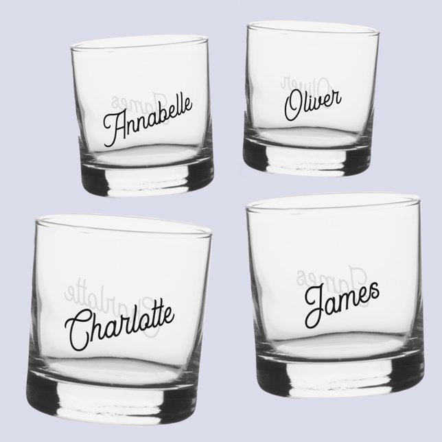 Modern Personalised Name Whiskey Glass (Modern personalized name stemless glass set)