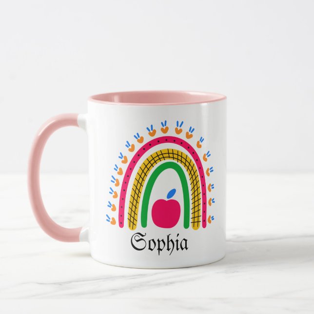 Modern Personalised Name With Rainbow Mug (Left)