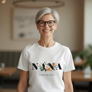 Modern Personalised Nana Floral Gift T-Shirt